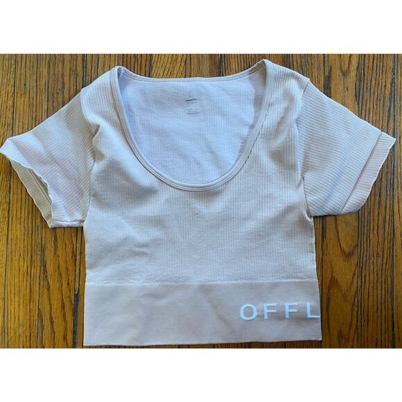 Aerie Top Womens L Pink Offline Seamless Sidewalk Crop T-Shirt Rib Knit Solid - Picture 1 of 8